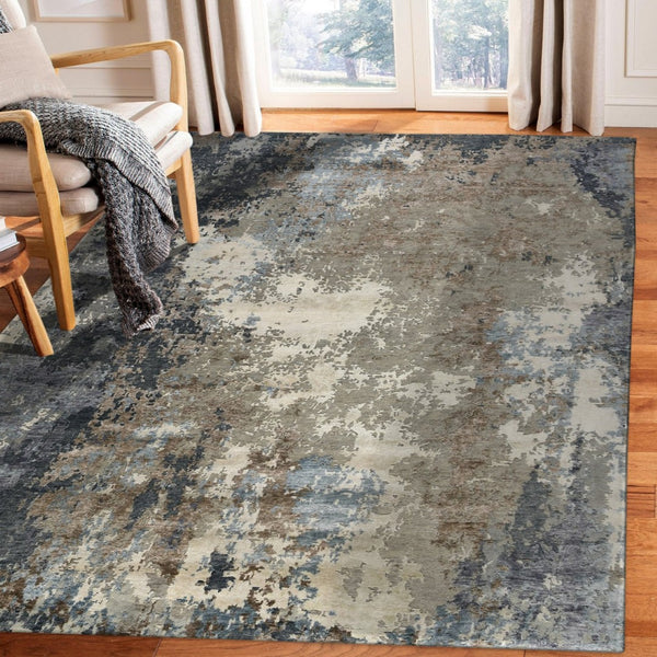 Amer Rugs Serena Hand-knotted Abstract Area Rug In Luxurious New Zealand Wool And Art Silk For Elegant Spaces Sky Blue Wool, Viscose Ser1010810
