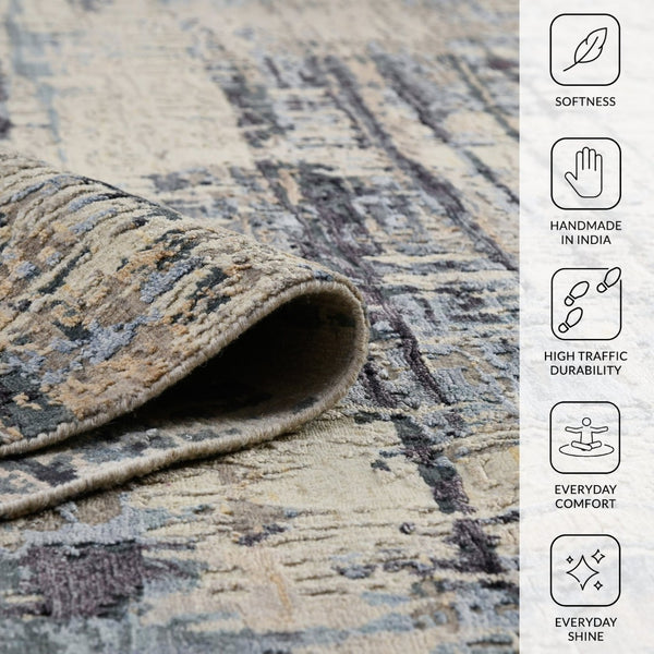 Amer Rugs Serena Hand-knotted Abstract Area Rug In Luxurious New Zealand Wool And Art Silk For Elegant Spaces Beige Wool, Viscose Ser1020810