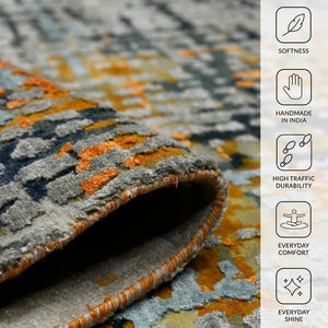 Amer Rugs Serena Hand-knotted Abstract Area Rug In Luxurious New Zealand Wool And Art Silk For Elegant Spaces Fiery Orange Wool, Viscose Ser90810