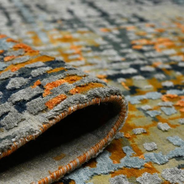 Amer Rugs Serena Hand-knotted Abstract Area Rug In Luxurious New Zealand Wool And Art Silk For Elegant Spaces Fiery Orange Wool, Viscose Ser90810