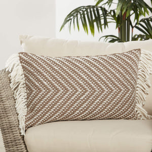 Jaipur Living Jaipur Living Odessa Chevron Lumbar Pillow Tassel Trim Woven Poly Indoor Outdoor Taupe PLW103730