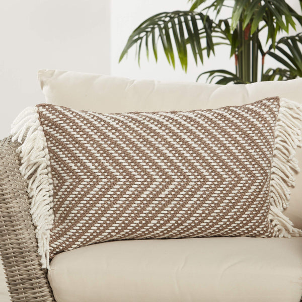 Jaipur Living Jaipur Living Odessa Chevron Lumbar Pillow Cover Tassel Trim Bohemian Indoor Outdoor Taupe PLC102452