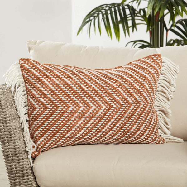 Jaipur Living Jaipur Living Odessa Chevron Lumbar Pillow Cover Tassel Trim Bohemian Indoor Outdoor Terracotta PLC102456