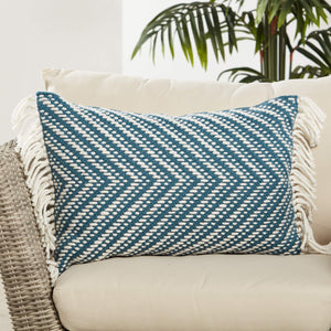 Jaipur Living Jaipur Living Odessa Chevron Lumbar Pillow Cover Tassel Trim Bohemian Indoor Outdoor Blue PLC102457