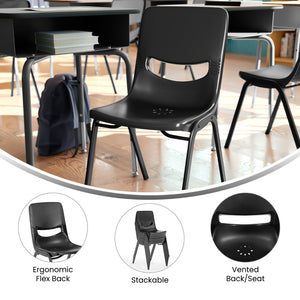 English Elm HERCULES Heavy-Duty Flex Comfort Classroom Chair for Ergonomic Support and Space-Saving Stackability Black SF-CH003-BLK-BLK-GG