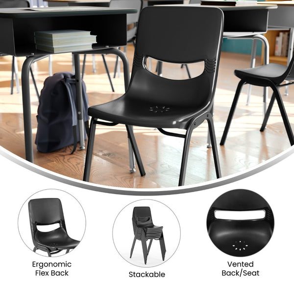 English Elm HERCULES Heavy-Duty Flex Comfort Classroom Chair for Ergonomic Support and Space-Saving Stackability Black SF-CH003-BLK-BLK-GG