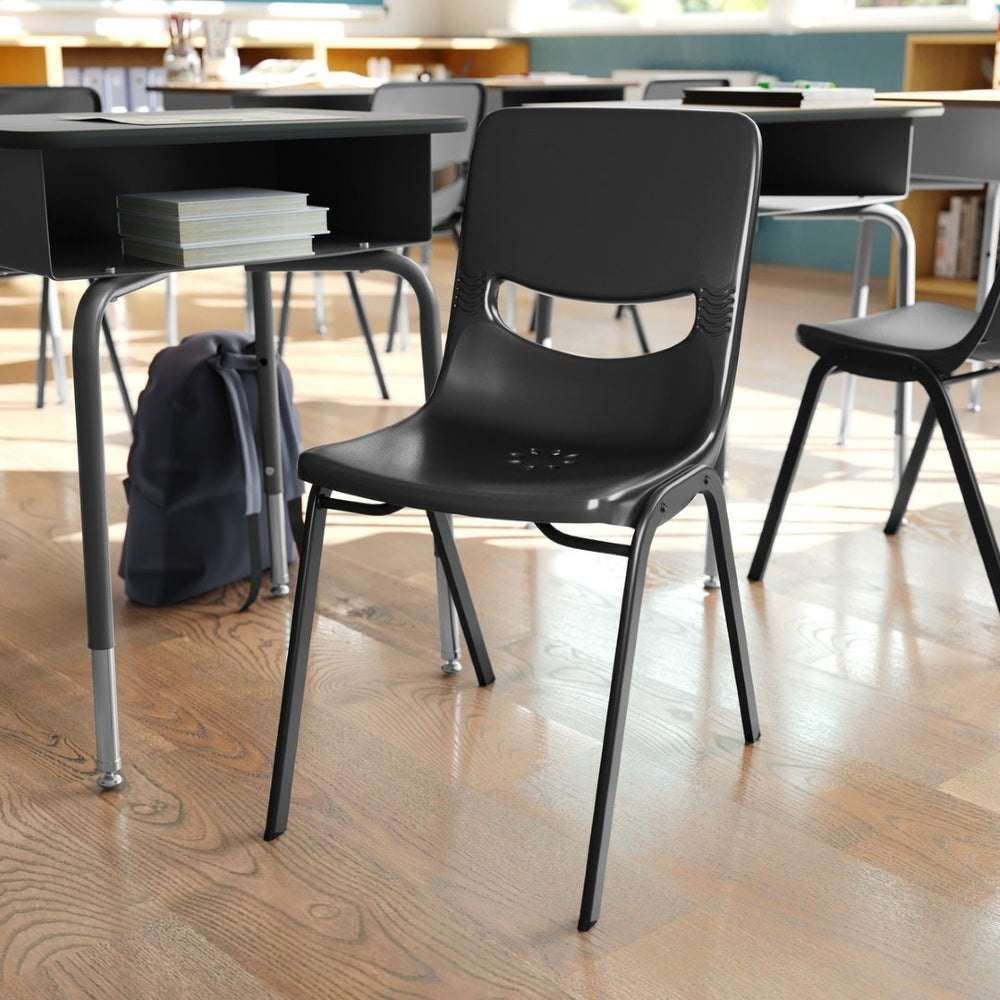 English Elm HERCULES Heavy-Duty Flex Comfort Classroom Chair for Ergonomic Support and Space-Saving Stackability Black SF-CH003-BLK-BLK-GG