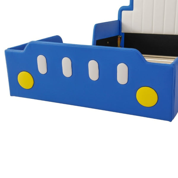 English Elm Twin Race Car Platform Bed for Kids Pine Wood Frame with Safety Rails Blue SF000127AAC-1