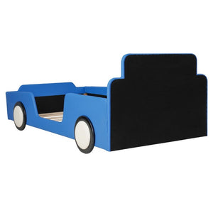 English Elm Twin Race Car Platform Bed for Kids Pine Wood Frame with Safety Rails Blue SF000127AAC-1
