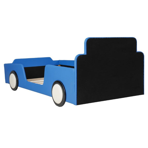 English Elm Twin Race Car Platform Bed for Kids Pine Wood Frame with Safety Rails Blue SF000127AAC-1
