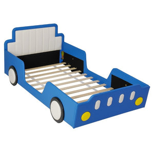 English Elm Twin Race Car Platform Bed for Kids Pine Wood Frame with Safety Rails Blue SF000127AAC-1