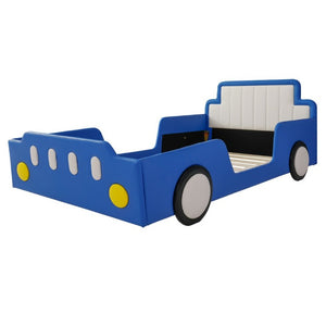 English Elm Twin Race Car Platform Bed for Kids Pine Wood Frame with Safety Rails Blue SF000127AAC-1