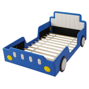 English Elm Twin Race Car Platform Bed for Kids Pine Wood Frame with Safety Rails Blue SF000127AAC-1
