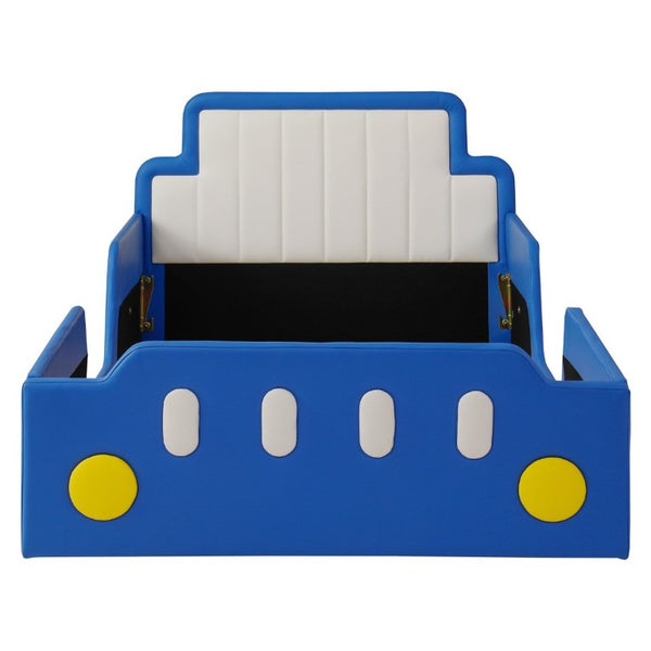 English Elm Twin Race Car Platform Bed for Kids Pine Wood Frame with Safety Rails Blue SF000127AAC-1