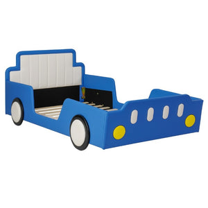 English Elm Twin Race Car Platform Bed for Kids Pine Wood Frame with Safety Rails Blue SF000127AAC-1
