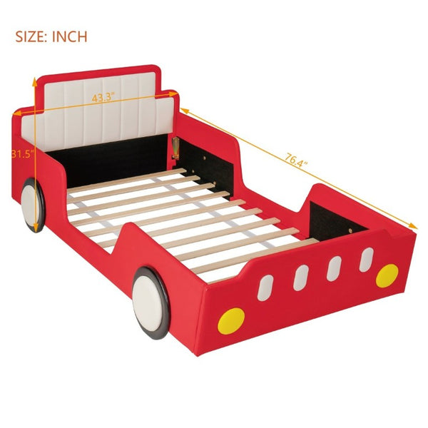 English Elm Twin Race Car Platform Bed for Kids Pine Wood Frame with Safety Rails Red SF000127AAJ-1