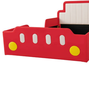 English Elm Twin Race Car Platform Bed for Kids Pine Wood Frame with Safety Rails Red SF000127AAJ-1