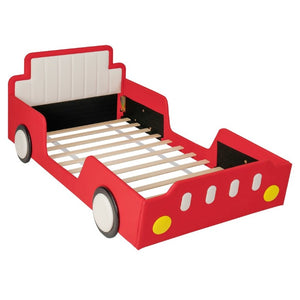 English Elm Twin Race Car Platform Bed for Kids Pine Wood Frame with Safety Rails Red SF000127AAJ-1