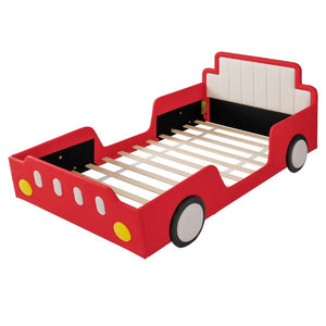 English Elm Twin Race Car Platform Bed for Kids Pine Wood Frame with Safety Rails Red SF000127AAJ-1