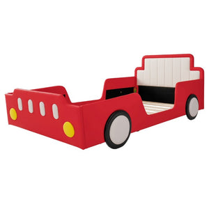 English Elm Twin Race Car Platform Bed for Kids Pine Wood Frame with Safety Rails Red SF000127AAJ-1