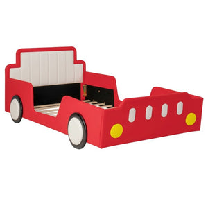 English Elm Twin Race Car Platform Bed for Kids Pine Wood Frame with Safety Rails Red SF000127AAJ-1