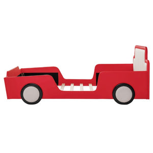 English Elm Twin Race Car Platform Bed for Kids Pine Wood Frame with Safety Rails Red SF000127AAJ-1