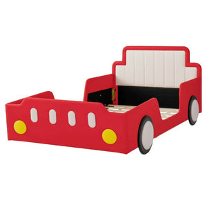 English Elm Twin Race Car Platform Bed for Kids Pine Wood Frame with Safety Rails Red SF000127AAJ-1