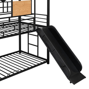 English Elm Twin Playhouse Bunk Bed with Built-in Slide Stair Storage and Iron Frame Black SF000195AAB-1