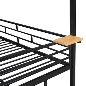 English Elm Twin Playhouse Bunk Bed with Built-in Slide Stair Storage and Iron Frame Black SF000195AAB-1