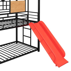 English Elm Twin Playhouse Bunk Bed with Built-in Slide Stair Storage and Iron Frame SF000195AAJ-1