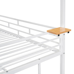 English Elm Twin Playhouse Bunk Bed with Built-in Slide Stair Storage and Iron Frame White SF000195AAK-1