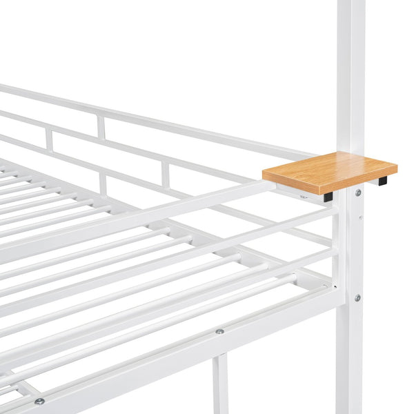 English Elm Twin Playhouse Bunk Bed with Built-in Slide Stair Storage and Iron Frame White SF000195AAK-1