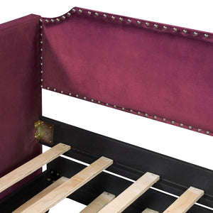 English Elm Twin Velvet Upholstered Daybed with Pop up Trundle for Guest or Studio Rooms SF000197AAJ
