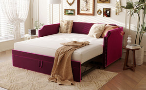 English Elm Twin Velvet Upholstered Daybed with Pop up Trundle for Guest or Studio Rooms SF000197AAJ