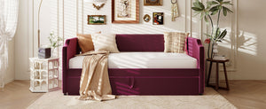 English Elm Twin Velvet Upholstered Daybed with Pop up Trundle for Guest or Studio Rooms SF000197AAJ