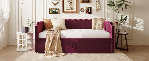 English Elm Twin Velvet Upholstered Daybed with Pop up Trundle for Guest or Studio Rooms SF000197AAJ