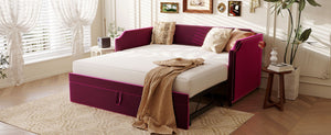 English Elm Twin Velvet Upholstered Daybed with Pop up Trundle for Guest or Studio Rooms SF000197AAJ
