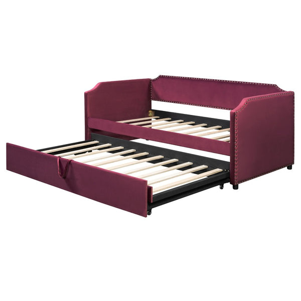 English Elm Twin Velvet Upholstered Daybed with Pop up Trundle for Guest or Studio Rooms SF000197AAJ