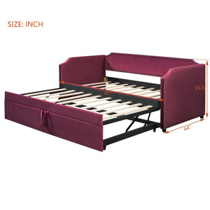 English Elm Twin Velvet Upholstered Daybed with Pop up Trundle for Guest or Studio Rooms SF000197AAJ