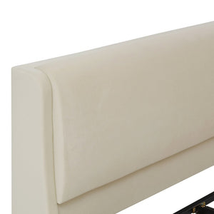English Elm Queen Velvet Platform Bed with Built-in Led Pet Caves at Footboard for Cats Beige SF000206AAA