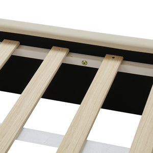 English Elm Queen Velvet Platform Bed with Built-in Led Pet Caves at Footboard for Cats Beige SF000206AAA