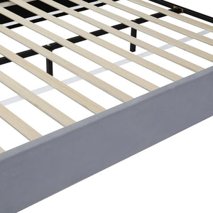 English Elm Queen Velvet Platform Bed with Built-in Led Pet Caves at Footboard for Cats Gray SF000206AAE