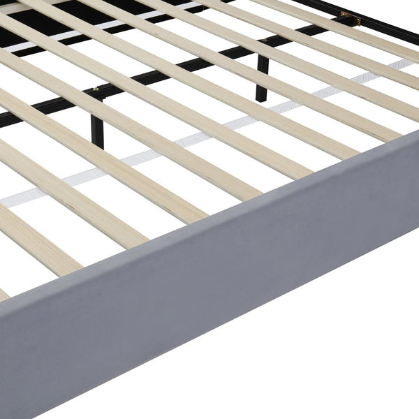 English Elm Queen Velvet Platform Bed with Built-in Led Pet Caves at Footboard for Cats Gray SF000206AAE