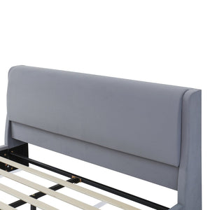 English Elm Queen Velvet Platform Bed with Built-in Led Pet Caves at Footboard for Cats Gray SF000206AAE