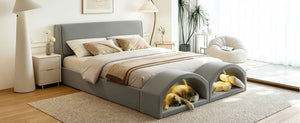 English Elm Queen Velvet Platform Bed with Built-in Led Pet Caves at Footboard for Cats Gray SF000206AAE