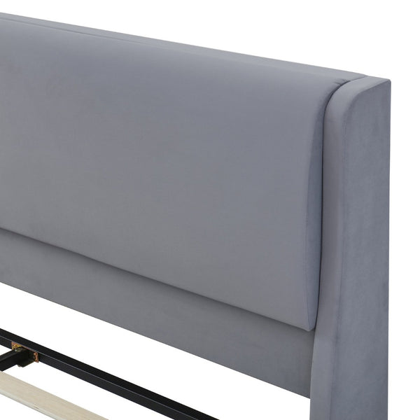 English Elm Queen Velvet Platform Bed with Built-in Led Pet Caves at Footboard for Cats Gray SF000206AAE
