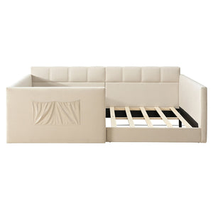 English Elm Full Size Velvet Daybed with Wraparound Panels and Storage Pockets for Guest Rooms Beige SF000208AAA