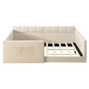 English Elm Full Size Velvet Daybed with Wraparound Panels and Storage Pockets for Guest Rooms Beige SF000208AAA