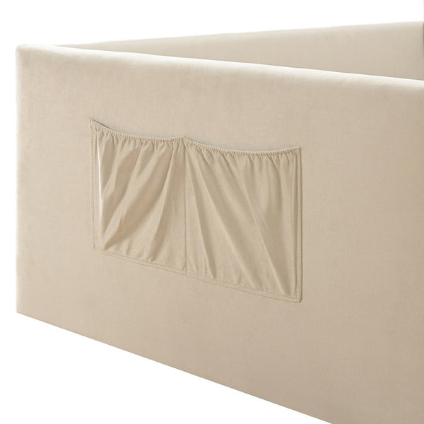 English Elm Full Size Velvet Daybed with Wraparound Panels and Storage Pockets for Guest Rooms Beige SF000208AAA