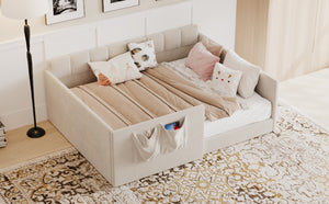 English Elm Full Size Velvet Daybed with Wraparound Panels and Storage Pockets for Guest Rooms Beige SF000208AAA